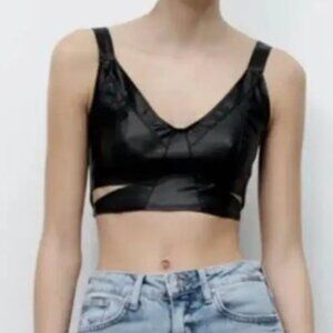 Zara Faux Leather Cut Out Crop Top